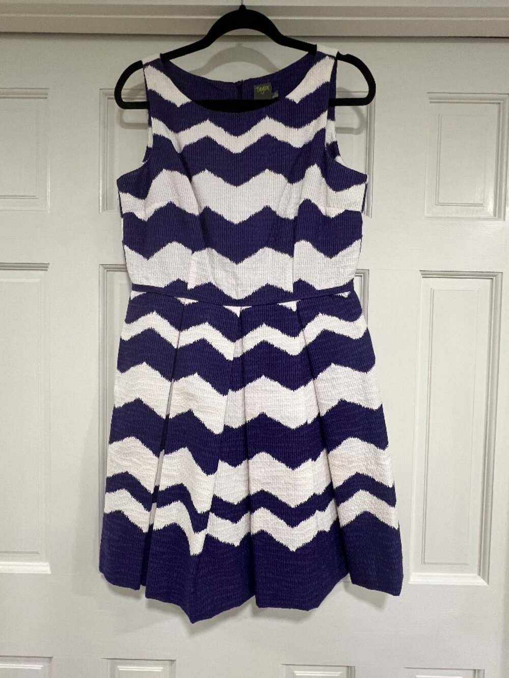 Taylor Purple & White Chevron Fit & Flare Dress | Textured Jacquard with Pockets